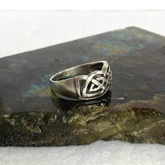 Sterling Silver 925 Celtic Knot Unisex 11MM Wide Band Ring Sz 12 - Picture 5 of 15